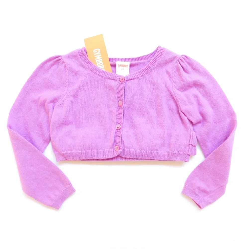 Gymboree Girls Button Up Cardigan Sweater Size 2T‎ Purple Ruffle Detail Cropped